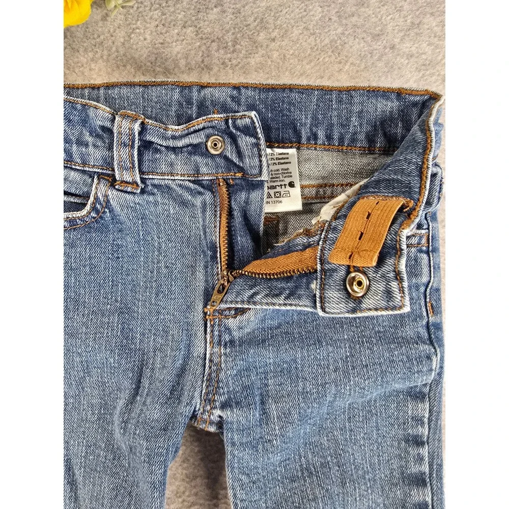Carhartt Toddler Boys 3T Blue Denim Jeans Straight Leg Adjustable Waist Stretch